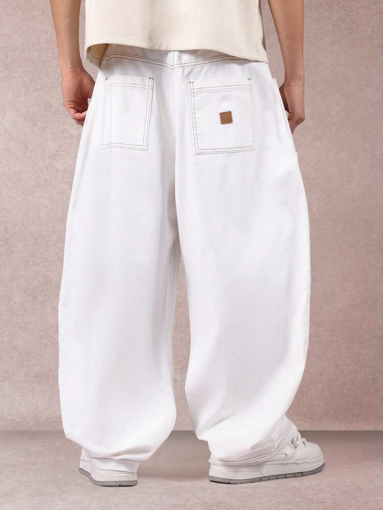 Jeans da carpentiere a gamba larga con dettagli a pannello