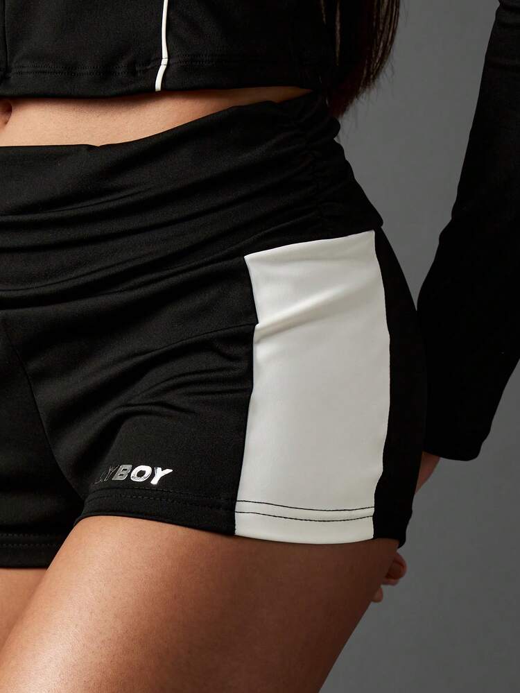 Missguided x Playboy Athletic Performance Compression Yoga Cycling Shorts Side Stripe High Waist Workout Running Exercise Summer Sportswear Training Short Pants