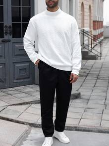 Manfinity Homme Plus Size Men's Casual Solid Color Long Sleeve Sweatshirt , Fall - White - View 3