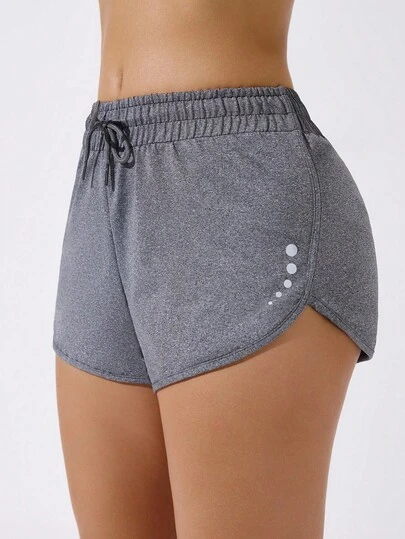 SHEIN Sports 简约纯色抽绳松紧腰运动短裤