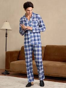 EverLounge Men's Plaid Collar Long Sleeve Top & Pants Pajama Set Plaid Pajamas His And Hers Pajamas Matching Pajamas Couple Pajama Couples Pajamas Set, Winter Clothes - Multicolor - View 4
