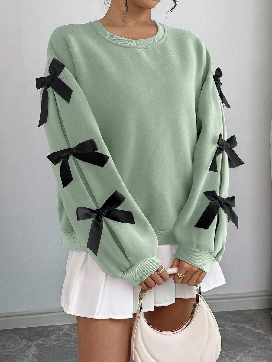 Chiquease Women's Valentine's Day Date Bow Decor Sweatshirt Fall Cloth For Women - Mint Green - View 1