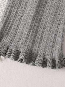 女童甜美灰色毛衣套装 - 精致手工3D花朵，宽松百搭，长袖针织套头衫+长裤两件套，可爱时尚，秋冬毛衣套装，女童针织套装，女童针织毛衣裤套装，女童两件套服装，女童秋季服装 - 灰色 - 查看 8