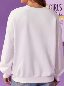 Nick 90s | SHEIN 女式卡通人物图案圆领长袖套头衫 - 白色 - 查看 2