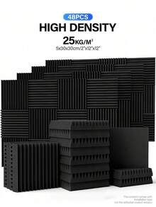 SHEIN ODEK PRETTY 48 Miếng - Tấm cách âm 12"X12"X1/2", Miếng xốp cách âm hình nêm giảm tiếng ồn và hấp thụ âm thanh cho phòng thu âm, phòng nhạc, phòng chơi game, podcasting | Tấm xốp cách âm mật độ cao (có keo hai mặt) - Nhiều màu - Xem 12