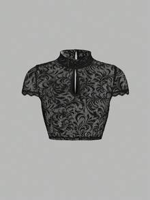 Fairmaia German Traditional Women's Open Collar Puff Sleeve Sheer Lace Blouse