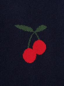 SHEIN Explorewe 女童柔红樱桃提花长袖毛衣裙，可爱时尚，适合秋冬假期 - 藏蓝色 - 查看 8