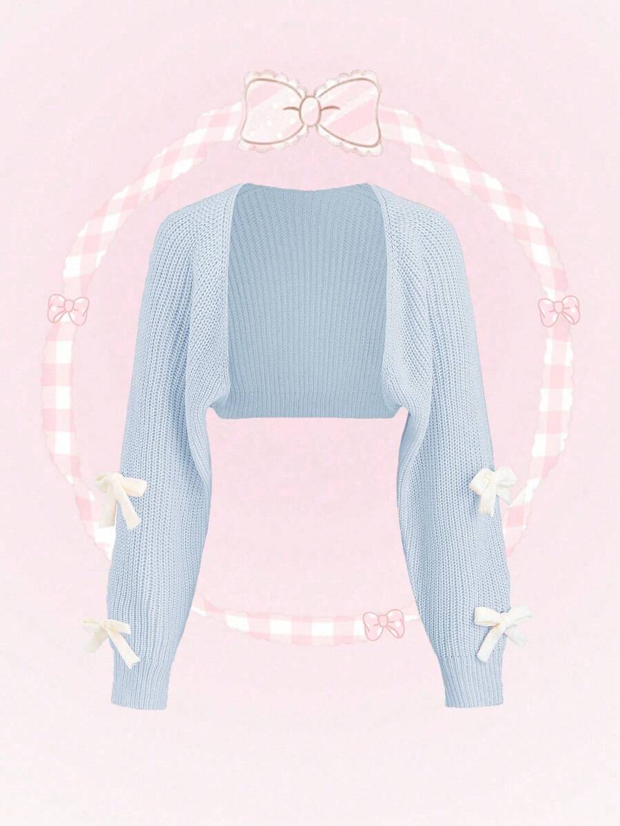 SHEIN Unity Áo khoác cardigan nơ màu tối giản hàng ngày dành cho nữ - Màu xanh nhạt - Xem 1