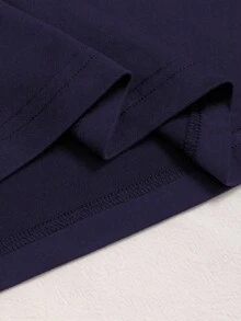 INAWLY Áo thun in chữ và số màu đơn giản mùa hè - Màu xanh hải quân - Xem 6