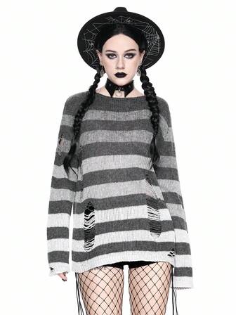 Goth Suéter de mujer con rayas degradadas estilo gótico, Halloween