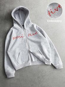 PAVTROS Áo hoodie thêu chữ 3D phong cách đường phố phổ biến của INS dành cho nam, thích hợp cho các lễ hội âm nhạc ngoài trời, hộp đêm, quán bar, quà tặng bạn trai/chồng, quà kỷ niệm, áo nỉ xám nhạt, áo hoodie có khóa kéo cho nam, áo hoodie có khóa kéo màu xám, áo hoodie tích cực, áo hoodie họa tiết tích cực, áo hoodie họa tiết chữ cái, áo khoác hoodie có khóa kéo, thu đông - Màu Xám nhạt - Xem 6