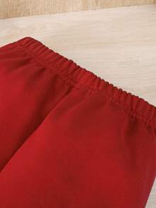 2 件套年轻男孩红色条纹印花连帽衫和裤子休闲装，春秋季 - 紅色 - 查看 5