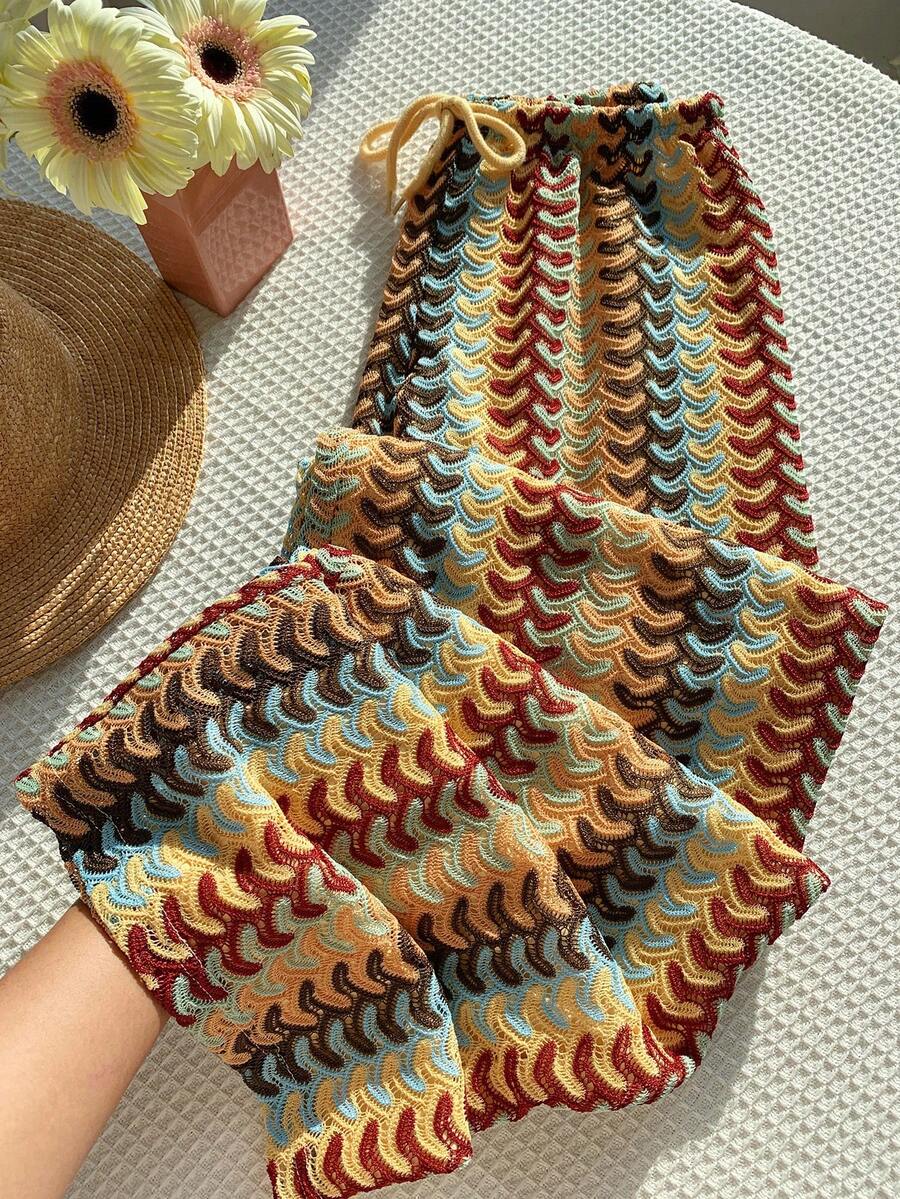 Comfortcana Women's Vacation Drawstring Waist All-Over Print Loose Wide Leg Casual Pants,Fall - Multicolor - View 1