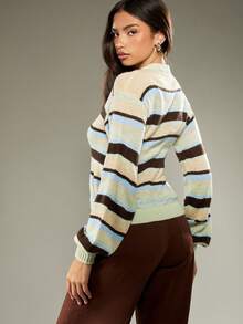 MISSGUIDED Retro gestreifter kurzer Strickjacke mit Knopfverschluss, Y2K Ästhetik Herbst Winter gemütlicher Strickpullover, Preppy Stil Knopfleiste Oberteil - Verschiedenfarbig - Übersicht 2
