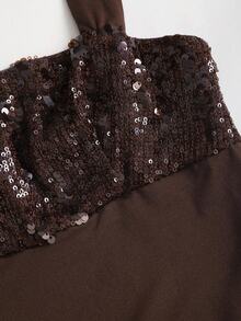 Sweetra Vintage Y2K Sequin Patchwork Slim Fit Racerback Tank Top For Women - Coffee Brown - View 6