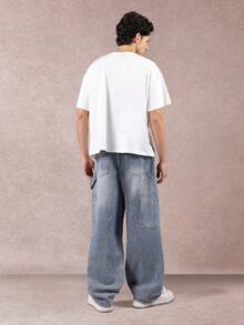 Pantalones vaqueros de pernera ancha y holgada de carpintero SUMWON con múltiples bolsillos para herramientas, pantalones de trabajo clásicos de mezclilla para otoño e invierno, cómodos y casuales de color liso - azul real - Ver 5