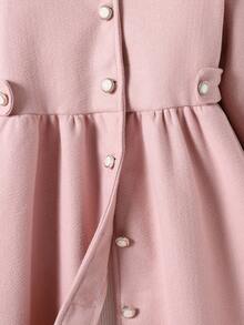 浅粉色单排扣大衣，带毛领，中长款，秋冬季 - 粉色 - 查看 7