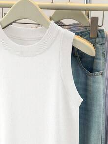 Airaco Áo len không tay cổ tròn màu trơn dành cho nữ, mùa thu - trắng - Xem 5