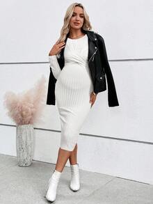 SHEIN 秋装、秋季服装、孕妇装 秋冬装 休闲纯色修身圆领长袖孕妇装 白色孕妇装 罗纹白色中长裙 白色长袖中长裙 白色罗纹孕妇装 白色中长紧身裙 白色罗纹中长裙 白色针织中长裙 罗纹白色连衣裙 白色长袖连衣裙 - 白色 - 查看 5