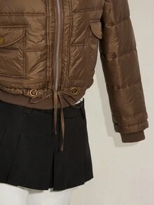 SHEIN ICON 女式保暖拉链连帽加厚毛边外套，冬季 - 棕色 - 查看 8