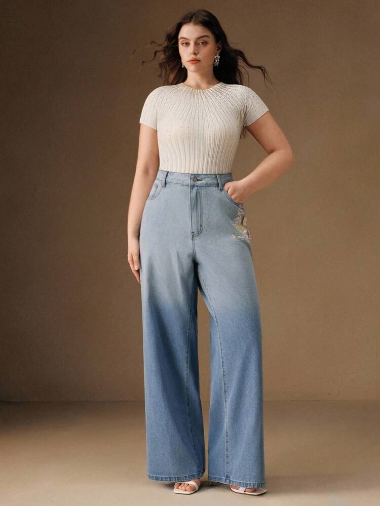 Country Style Embroidered Women's Blue Jeans