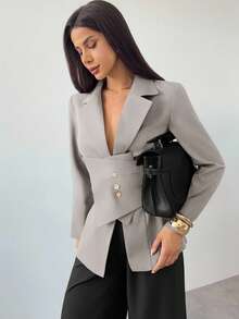 Firerie Women's Elegant Office Fitted Blazer,Fall - Khaki - View 2