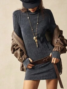 Bohemela Casual Solid Color Knit Turtleneck Long Sleeve Mini Dress For Women - Black - View 8