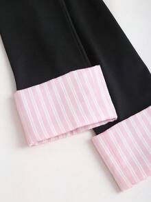 Sweetra Vintage American Preppy Style Contrast Color Long Sleeve 2 In 1 Fitted Dress, Autumn - Multicolor - View 5