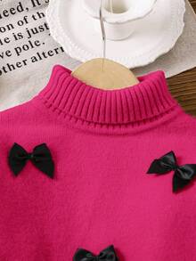 LMoss Kids LMoss Young Girl Guler Stand Croială Lejeră Casual Fundă 3D, Fire Decor Pulover, Costume pentru Fete Fete, Pulover pentru Mici, Haine de Iarnă pentru Fete, Pulover pentru Fete