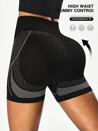 Seamluxe SHEIN Sport Women's High Waist Seamless Black Polka Dot Print Sports Shorts