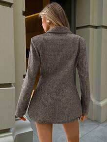 Aloruh 女士秋冬复古时尚套装，学院风西装外套+低腰迷你A字千鸟格半裙，金属纽扣装饰，两件套，适合教师、商务休闲女性、秋季女装、女士套装等各种场合。 - 彩色 - 查看 3