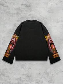 ROMWE MEN Street Life Herren Streetwear Grafik Muster Pullover Hoodie, geeignet für Frühling/Sommer - Schwarz - Übersicht 2