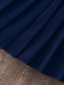 Girls' Navy Academic Style Cap Sleeve Collar Badge 3D Bowknot Shirt And Criss-Cross Flare Sleeve Pleated Suspender Skirt Set Cute School Clothes Uniform