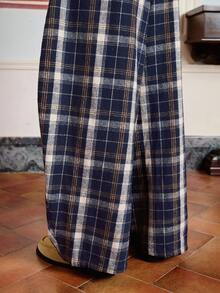 SWAVVY Men's Plaid Pocket Casual Loose Long Pants, Fall - Brown - View 6