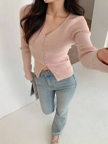 DAZY 女式高领修身长袖毛衣秋季 - 粉色 - 查看 7