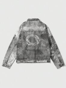 ROMWE MEN Grunge Punk Men's Vintage Washed Long Sleeve Single-Breasted Loose Denim Jacket, Autumn - Black - View 2
