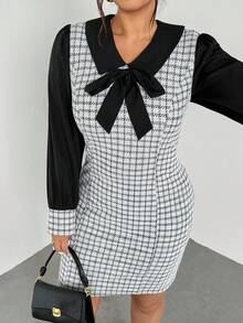 Firerie Gaun Wanita Elegan dan Romantis 2 in 1 dengan Hiasan Pita dan Patchwork Kain Warna Kontras - MultiWarna - View 8