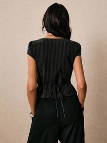 Poéselle 女式上衣 条纹上衣 短袖衬衫 女式衬衫 短款上衣 女式夏季休闲条纹修身上衣 上衣 乡村音乐会 音乐会 女式生日 街头服饰 节日 - 黑色 - 查看 7