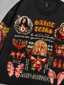 ROMWE MEN Street Life Herren Streetwear Grafik Muster Pullover Hoodie, geeignet für Frühling/Sommer - Schwarz - Übersicht 3