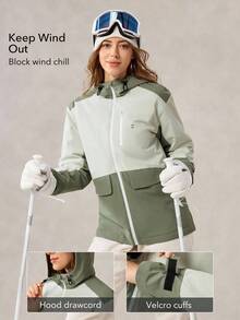 OutZeal 女士滑雪服冲锋衣滑雪徒步防水防风保暖绗缝连帽户外外套秋冬 - 綠色 - 查看 4