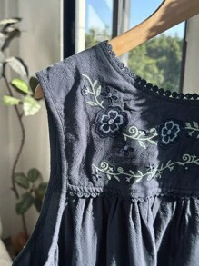 Comfortcana Váy xanh navy thường ngày cỡ lớn dành cho nữ - Màu xanh hải quân - Xem 6