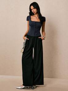 Poéselle Women's Tops Striped Tops Short-Sleeved Shirts Women's Shirts Cropped Tops Women's Summer Casual Striped Slim-Fit Top Tops Country Concert Concert Women Birthday Streetwear Festival - Navy Blue - View 5