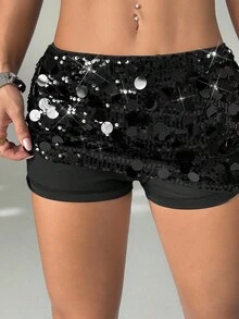 SHEIN PETITE Minissaia feminina super curta e preta de cintura alta e bodycon