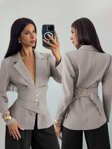 Firerie Women's Elegant Office Fitted Blazer,Fall - Khaki - View 3