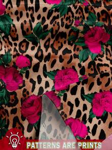 SHEIN LUNE 女式花卉豹纹腰带裤，适合春夏季 - 彩色 - 查看 3