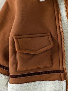 SHEIN Infant/Toddle Baby Boy Suede And Plush One-Piece Stand Collar Jacket, Stylish Street-Wear, Baby Boy Clothes, Children Clothing, Baby Boy Sets Baby Boy Fleece Jacket Winter Baby Clothes Baby Coat Baby Boy Winter Coat Baby Boy Jacket Fall - Brown - View 3