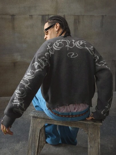 AXEPEAK Jersey de cuello redondo vintage desgastado para hombre, otoño e invierno