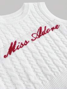 SHEIN MOD Damen ärmelloses Oberteil mit Buchstabenmuster, Strickoberteil für Schule, Wollpullover, Winterkleidung für Frauen, süße Wollwesten, Neujahrspullover