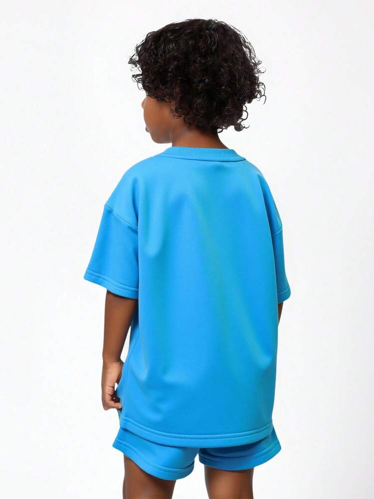 Oversized T-Shirt And Shorts Set With Turquoise Logo Print