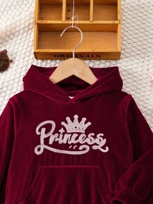 SHEIN Elladie kids Bộ 2 món đồ thể thao thoải mái tay dài có mũ trùm đầu cho bé gái, mùa thu - Màu Đỏ Sâu - Xem 4